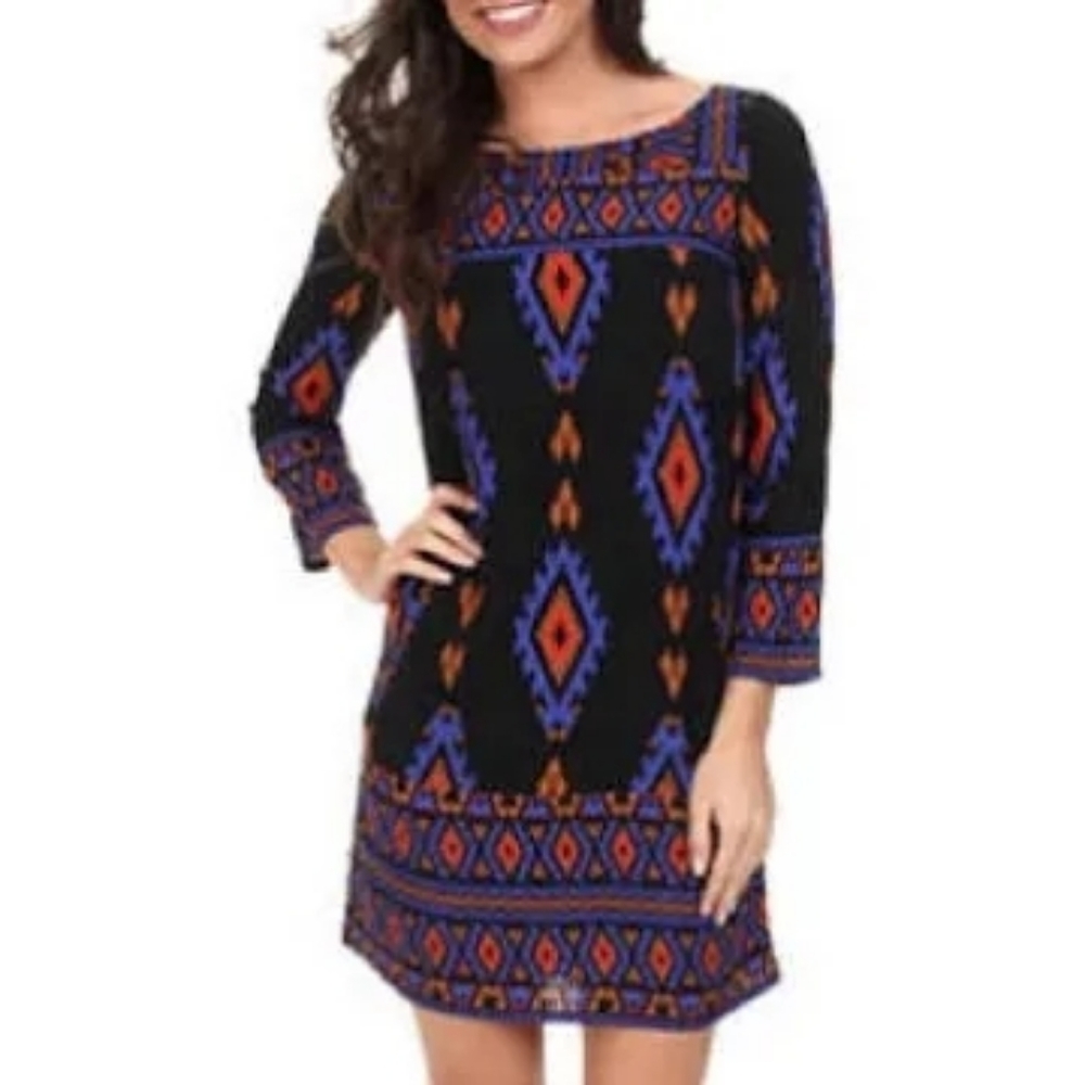 Lucky Brand Aztec Print Pocketed Shift Dress